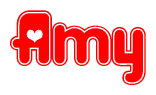 The image is a clipart featuring the word Amy written in a stylized font with a heart shape replacing inserted into the center of each letter. The color scheme of the text and hearts is red with a light outline.
