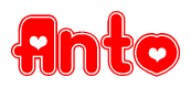 The image displays the word Anto written in a stylized red font with hearts inside the letters.