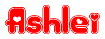 The image displays the word Ashlei written in a stylized red font with hearts inside the letters.
