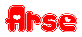 The image displays the word Arse written in a stylized red font with hearts inside the letters.