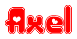 The image displays the word Axel written in a stylized red font with hearts inside the letters.