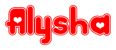 The image is a clipart featuring the word Alysha written in a stylized font with a heart shape replacing inserted into the center of each letter. The color scheme of the text and hearts is red with a light outline.