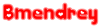 The image is a clipart featuring the word Bmendrey written in a stylized font with a heart shape replacing inserted into the center of each letter. The color scheme of the text and hearts is red with a light outline.