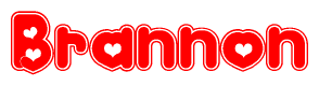 The image is a clipart featuring the word Brannon written in a stylized font with a heart shape replacing inserted into the center of each letter. The color scheme of the text and hearts is red with a light outline.