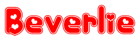 The image is a clipart featuring the word Beverlie written in a stylized font with a heart shape replacing inserted into the center of each letter. The color scheme of the text and hearts is red with a light outline.
