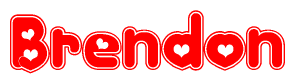 The image is a clipart featuring the word Brendon written in a stylized font with a heart shape replacing inserted into the center of each letter. The color scheme of the text and hearts is red with a light outline.
