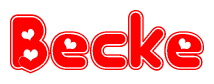 The image is a clipart featuring the word Becke written in a stylized font with a heart shape replacing inserted into the center of each letter. The color scheme of the text and hearts is red with a light outline.