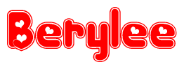 The image is a clipart featuring the word Berylee written in a stylized font with a heart shape replacing inserted into the center of each letter. The color scheme of the text and hearts is red with a light outline.