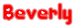 The image is a clipart featuring the word Beverly written in a stylized font with a heart shape replacing inserted into the center of each letter. The color scheme of the text and hearts is red with a light outline.