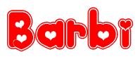 The image is a clipart featuring the word Barbi written in a stylized font with a heart shape replacing inserted into the center of each letter. The color scheme of the text and hearts is red with a light outline.