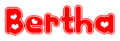The image is a clipart featuring the word Bertha written in a stylized font with a heart shape replacing inserted into the center of each letter. The color scheme of the text and hearts is red with a light outline.