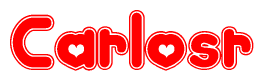 The image is a clipart featuring the word Carlosr written in a stylized font with a heart shape replacing inserted into the center of each letter. The color scheme of the text and hearts is red with a light outline.