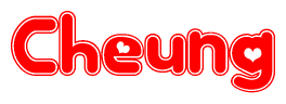 The image is a clipart featuring the word Cheung written in a stylized font with a heart shape replacing inserted into the center of each letter. The color scheme of the text and hearts is red with a light outline.