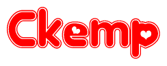 The image is a clipart featuring the word Ckemp written in a stylized font with a heart shape replacing inserted into the center of each letter. The color scheme of the text and hearts is red with a light outline.