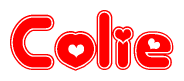 The image is a clipart featuring the word Colie written in a stylized font with a heart shape replacing inserted into the center of each letter. The color scheme of the text and hearts is red with a light outline.