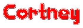 The image is a clipart featuring the word Cortney written in a stylized font with a heart shape replacing inserted into the center of each letter. The color scheme of the text and hearts is red with a light outline.