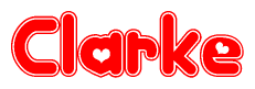 The image displays the word Clarke written in a stylized red font with hearts inside the letters.