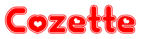 The image displays the word Cozette written in a stylized red font with hearts inside the letters.