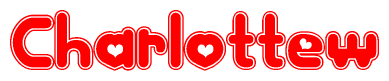 The image displays the word Charlottew written in a stylized red font with hearts inside the letters.