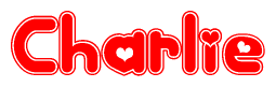 The image displays the word Charlie written in a stylized red font with hearts inside the letters.