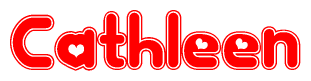 The image is a clipart featuring the word Cathleen written in a stylized font with a heart shape replacing inserted into the center of each letter. The color scheme of the text and hearts is red with a light outline.