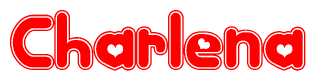 The image displays the word Charlena written in a stylized red font with hearts inside the letters.