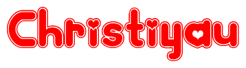 The image is a clipart featuring the word Christiyau written in a stylized font with a heart shape replacing inserted into the center of each letter. The color scheme of the text and hearts is red with a light outline.