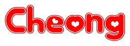 The image is a clipart featuring the word Cheong written in a stylized font with a heart shape replacing inserted into the center of each letter. The color scheme of the text and hearts is red with a light outline.