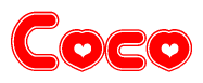 The image displays the word Coco written in a stylized red font with hearts inside the letters.