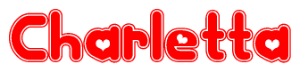 The image is a clipart featuring the word Charletta written in a stylized font with a heart shape replacing inserted into the center of each letter. The color scheme of the text and hearts is red with a light outline.