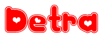 The image displays the word Detra written in a stylized red font with hearts inside the letters.