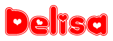 The image is a clipart featuring the word Delisa written in a stylized font with a heart shape replacing inserted into the center of each letter. The color scheme of the text and hearts is red with a light outline.