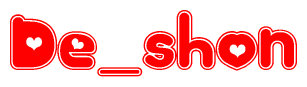 The image displays the word De shon written in a stylized red font with hearts inside the letters.