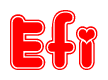 The image is a clipart featuring the word Efi written in a stylized font with a heart shape replacing inserted into the center of each letter. The color scheme of the text and hearts is red with a light outline.
