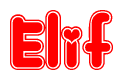 The image is a clipart featuring the word Elif written in a stylized font with a heart shape replacing inserted into the center of each letter. The color scheme of the text and hearts is red with a light outline.