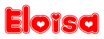 The image is a clipart featuring the word Eloisa written in a stylized font with a heart shape replacing inserted into the center of each letter. The color scheme of the text and hearts is red with a light outline.