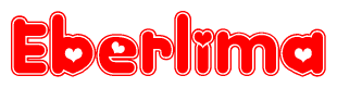 The image is a clipart featuring the word Eberlima written in a stylized font with a heart shape replacing inserted into the center of each letter. The color scheme of the text and hearts is red with a light outline.