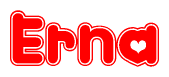 The image is a clipart featuring the word Erna written in a stylized font with a heart shape replacing inserted into the center of each letter. The color scheme of the text and hearts is red with a light outline.