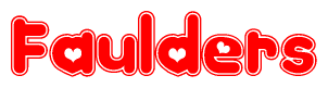 The image is a clipart featuring the word Faulders written in a stylized font with a heart shape replacing inserted into the center of each letter. The color scheme of the text and hearts is red with a light outline.