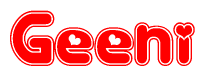 The image is a clipart featuring the word Geeni written in a stylized font with a heart shape replacing inserted into the center of each letter. The color scheme of the text and hearts is red with a light outline.