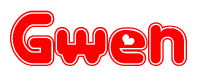 The image is a clipart featuring the word Gwen written in a stylized font with a heart shape replacing inserted into the center of each letter. The color scheme of the text and hearts is red with a light outline.