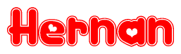 The image is a clipart featuring the word Hernan written in a stylized font with a heart shape replacing inserted into the center of each letter. The color scheme of the text and hearts is red with a light outline.