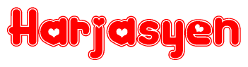 The image displays the word Harjasyen written in a stylized red font with hearts inside the letters.