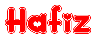 The image is a clipart featuring the word Hafiz written in a stylized font with a heart shape replacing inserted into the center of each letter. The color scheme of the text and hearts is red with a light outline.