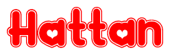 The image displays the word Hattan written in a stylized red font with hearts inside the letters.