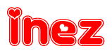 The image is a clipart featuring the word Inez written in a stylized font with a heart shape replacing inserted into the center of each letter. The color scheme of the text and hearts is red with a light outline.