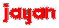 The image displays the word Jayan written in a stylized red font with hearts inside the letters.