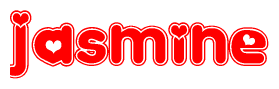 The image is a clipart featuring the word Jasmine written in a stylized font with a heart shape replacing inserted into the center of each letter. The color scheme of the text and hearts is red with a light outline.