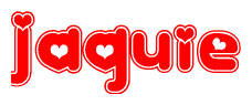 The image is a clipart featuring the word Jaquie written in a stylized font with a heart shape replacing inserted into the center of each letter. The color scheme of the text and hearts is red with a light outline.
