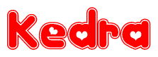 The image displays the word Kedra written in a stylized red font with hearts inside the letters.